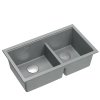 QUADRON | LOGAN 120 | granitowy zlewozmywak kuchenny SILVER STONE + STAL | wymiar: 76 x 45 x 23,5 cm | 2-komorowy wpuszczany | podbudowa szafki od: 80 cm HQL7645U5BSI